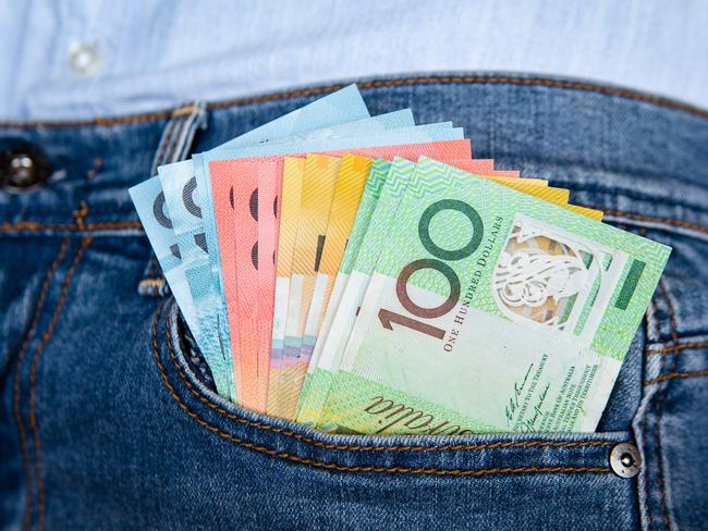 Jeans pocket with handful of Australian cash  Picture: istock