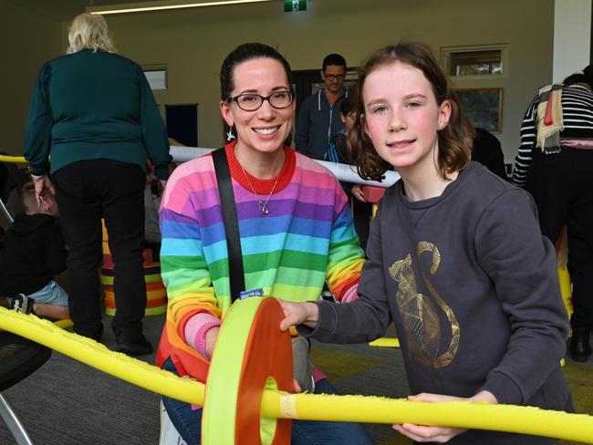 Liz Miles with daughter Amelia, 10, at Hobsons Bay's marble run on August 20. Picture: Liam Beatty.