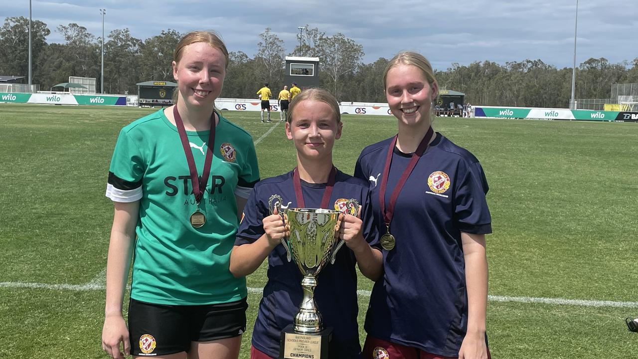 Charlee Webber, left, with Chelsea Fairburn and Jessica Riley another teammate following the Cleveland win earlier this month.