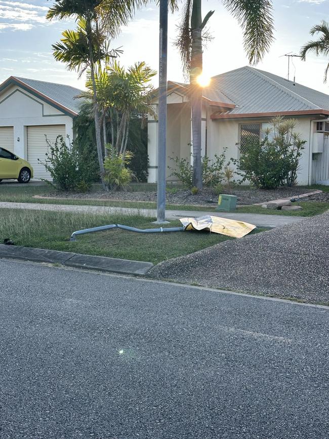 Signage and bins destroyed on Lomond St, Kirwan. Picture: Supplied.