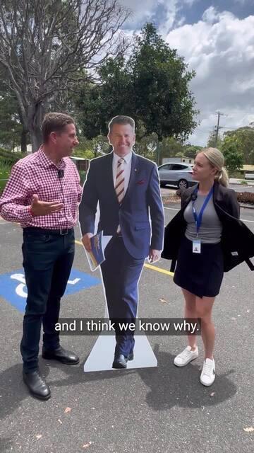 Cameron Dick meets cardboard cut-out Jarrod Bleijie 