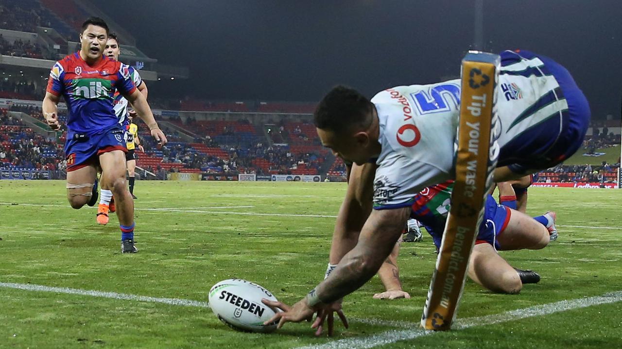 Ken Maumalo of the New Zealand Warriors had this try chalked off