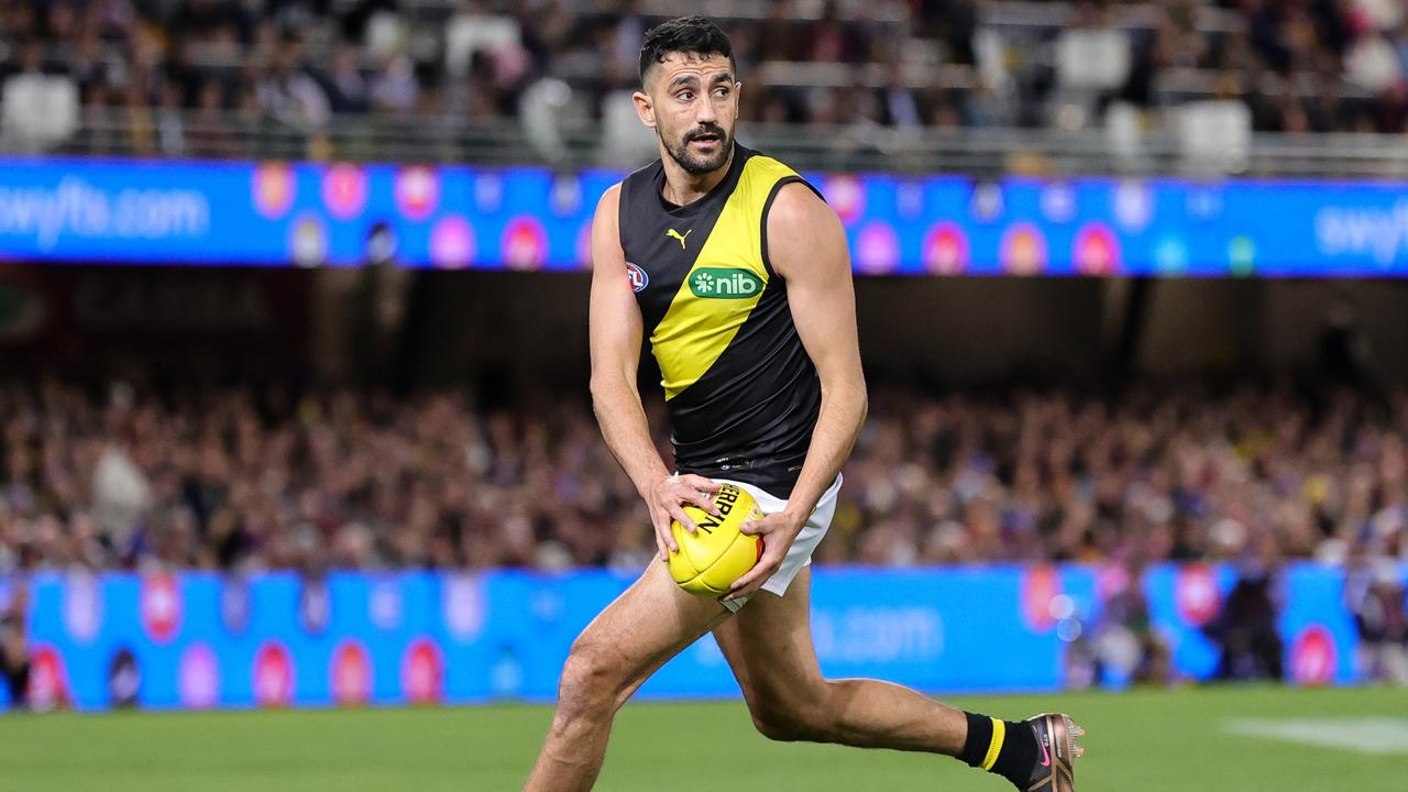 BRISBANE, AUSTRALIA - JUNE 29: Marlion Pickett of the Tigers in action during the 2023 AFL Round 16 match between the Brisbane Lions and the Richmond Tigers at The Gabba on June 29, 2023 in Brisbane, Australia. (Photo by Russell Freeman/AFL Photos via Getty Images)