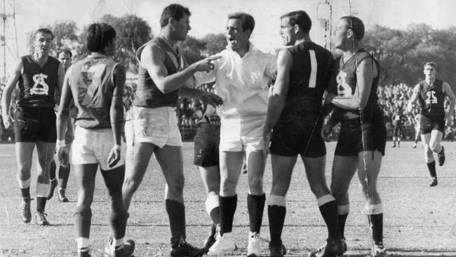 KG (wearing white) as an umpire of an SANFL game in 1966.