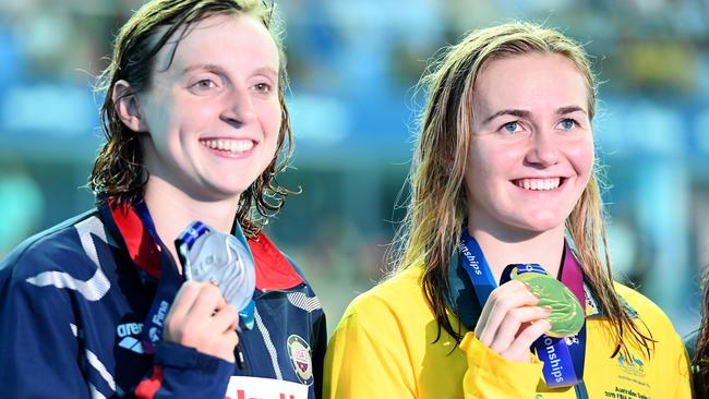 Aussie Ariarne Titmus claimed gold at the 2019 world swimming championships in the women’s 400m free over a sick Kate Ledecky. Picture: Getty Images