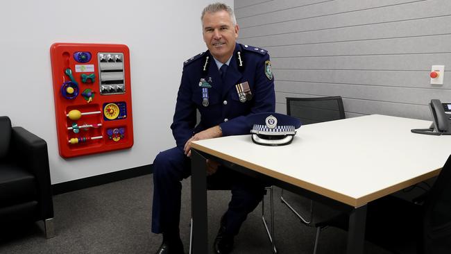 Superintendent Andrew Holland inside an interview room. Picture: Toby Zerna