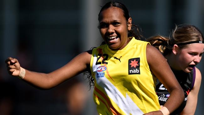 Kyanne Campbell in the midfield was one of the best for Pioneer in their win against the Rovers. Picture: Morgan Hancock/AFL Photos/via Getty Images