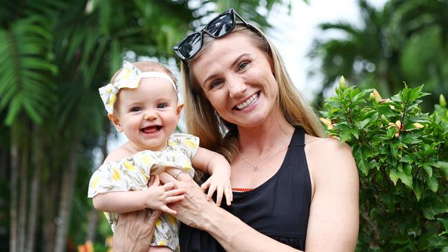 Sarah Taylor and her partner Lucas Cosgrove moved to Cairns four years ago and decided to to settle, welcoming their first child, Tallulah, seven months ago. The young family are part of the city’s growing population. Picture: Brendan Radke