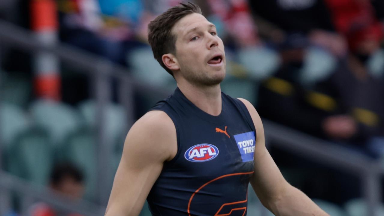 Toby Greene has been suspsneded for three matches for making contact with umpire Matt Stevic (Photo by Grant Viney/AFL Photos via Getty Images)