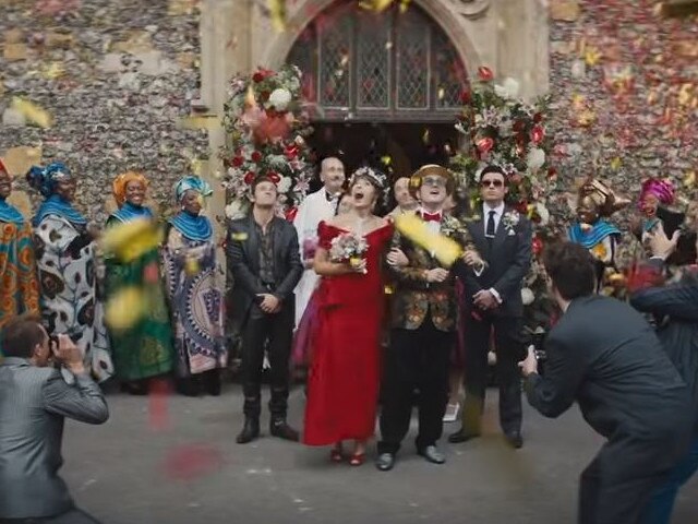Taron Egerton as Elton John in Rocketman recreating his wedding day in 1984 in Sydney.