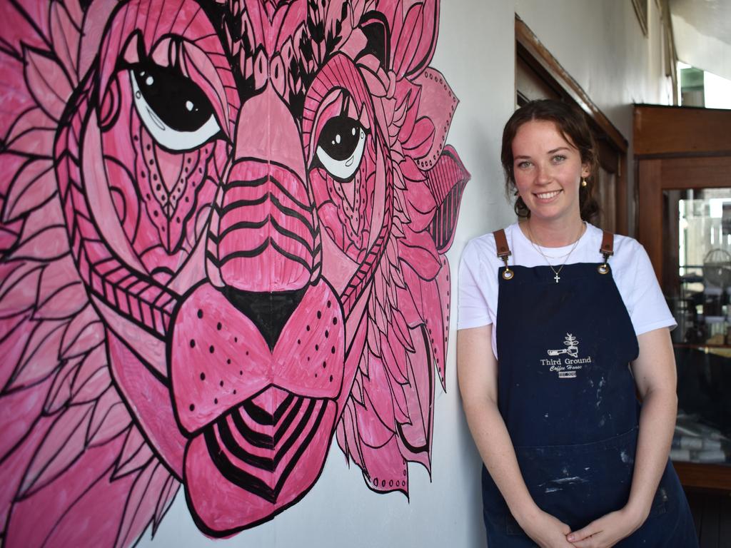 Third Ground Coffee House co-owner Skye Bailey with her artwork. Picture: Melanie Whiting