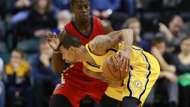 Indiana Pacers guard George Hill controls the ball against New Orleans in his return from injury.