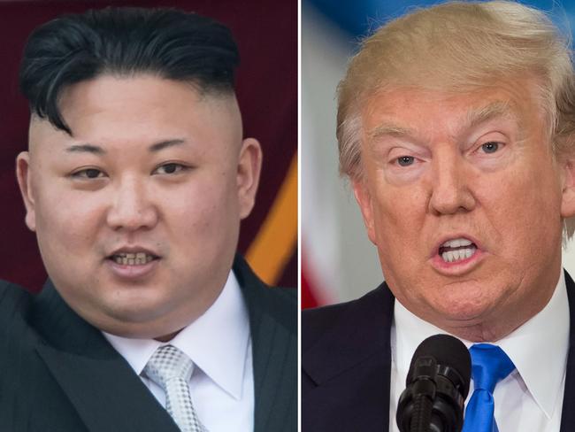 This combo of file photos shows an image (L) taken on April 15, 2017 of North Korean leader Kim Jong-un and US President Donald Trump. Picture: AFP.