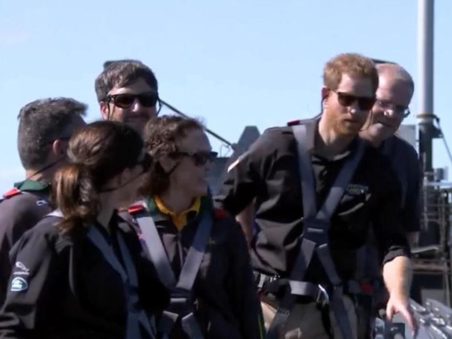 Prince Harry and Scott Morrison made it to the top of the bridge. Picture: Channel Seven