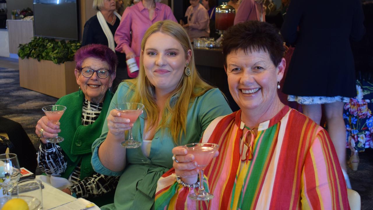 Kylie Sankey, Taryn Price and Norma Schloss at the Dalby Diehards Ladies Long Lunch 2022. Picture: Emily Devon.