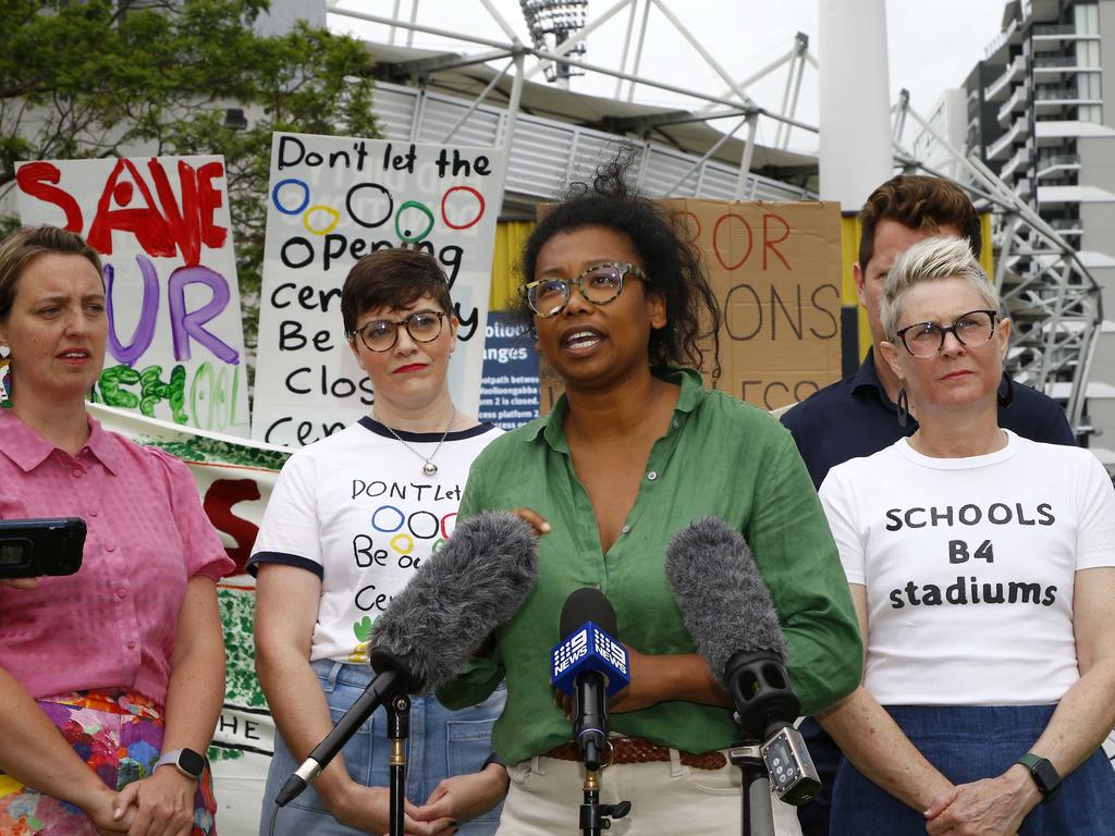 The Greens’ Gabba ward Copuncillor Trina Massey spoke at the protest. Picture: NCA NewsWire/Tertius Pickard