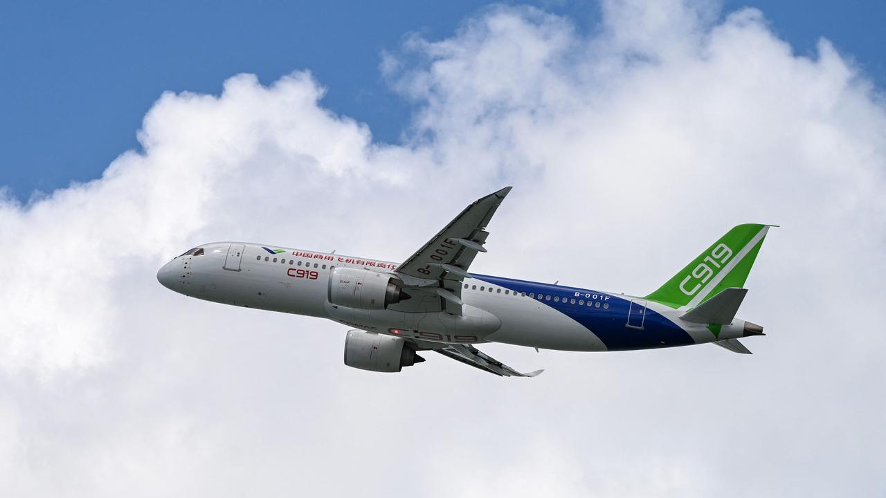 China’s Comac C919 is now flying on domestic routes in its homeland. Picture: AFP