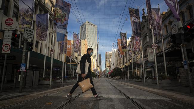 Bourke Street, Melbourne, Sunday, July 12. Picture: AAP Image/Daniel Pockett