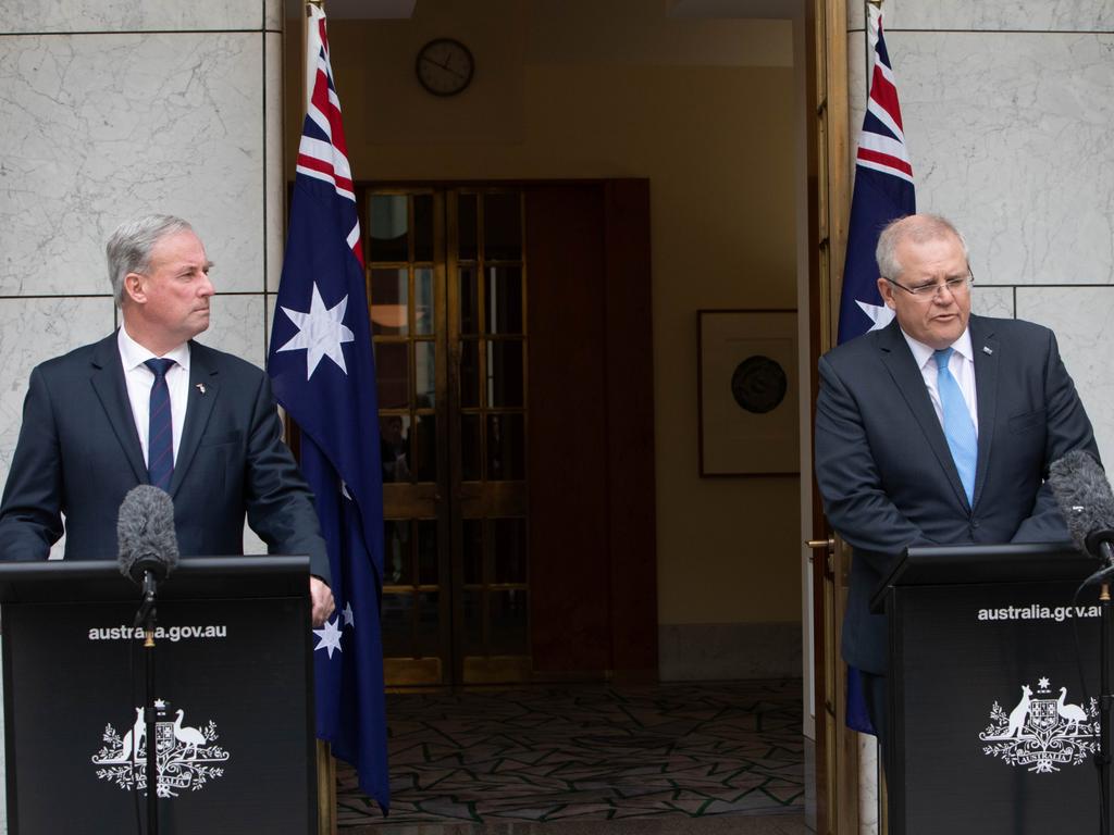 Prime Minister Scott Morrison and Aged Care Minister Richard Colbeck at Parliament House on Wednesday. Picture: NCA NewsWire / Andrew Taylor