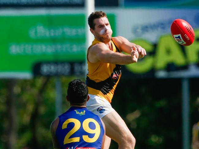 Star Nightcliff defender Daniel Bowles started his 2020-21 NTFL season on fire with 26 disposals against St Mary’s in Round 1. Picture: Glenn Campbell