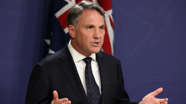 Questions Richard Marles asked during the top-secret briefing gave the impression to some figures in the room that he held reservations about the government no longer honouring the $90bn French submarine project. Picture: Liam Kidston