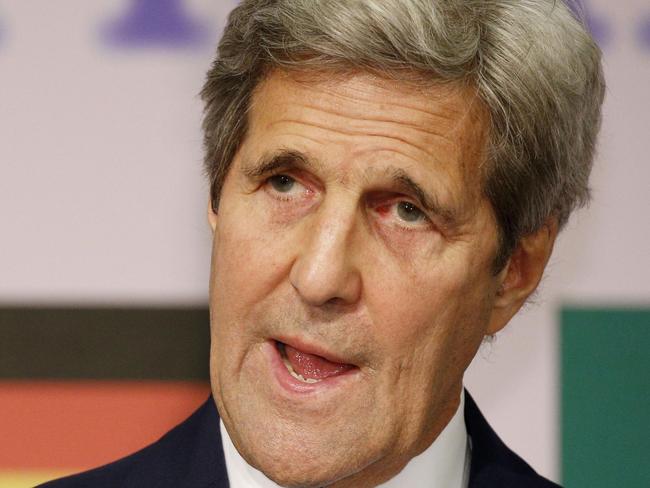 U.S. Secretary of State John Kerry speaks as he holds a news conference concluding the G7 foreign ministers meetings in Hiroshima, Japan, Monday, April 11, 2016. Foreign ministers from the Group of Seven industrialized countries, meeting Monday in the atomic-bombed Japanese city of Hiroshima, called for a renewed push for flagging nuclear disarmament efforts as they wrestled with some of the intractable global problems facing their nations. (Yuta Omori/Kyodo News via AP) JAPAN OUT, MANDATORY CREDIT