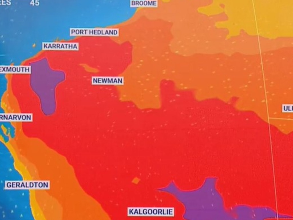 North west Western Australia is where the heat is being created before it is sent toward the south and east. Picture: Sky News Weather.