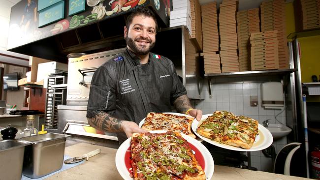 Chef Christian Pagnotta at Arrivederci Pizza, Milton. Picture: AAP/Steve Pohlner