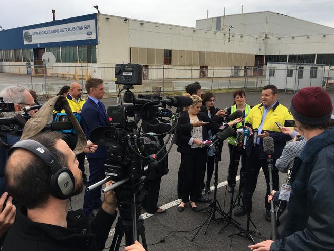 Ford Australia boss Graeme Whickman addresses media about the end of Ford manufacturing. Picture: Joshua Dowling