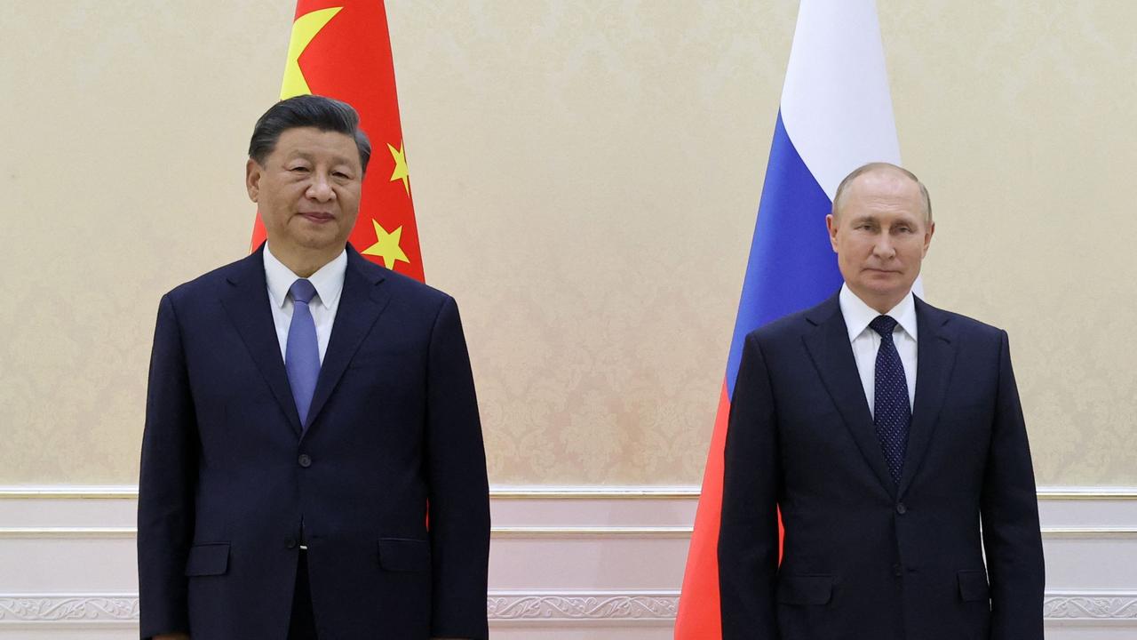 China's President Xi Jinping and Russian President Vladimir Putin during their trilateral meeting on the sidelines of the Shanghai Cooperation Organisation. Picture: Alexandr Demyanchuk / Sputnik / AFP