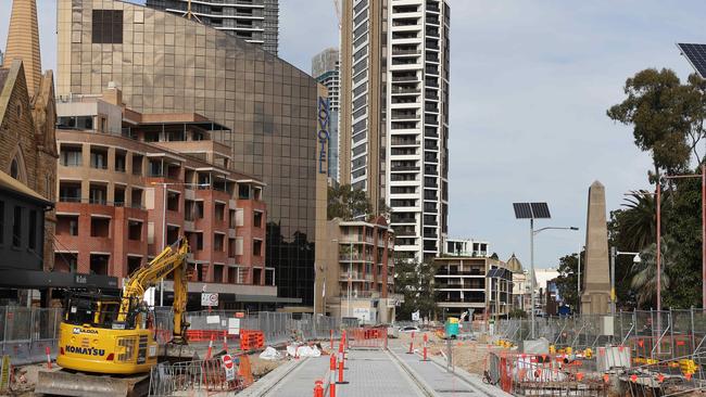 Light rail construction grinds to a halt at Church St. Picture: David Swift