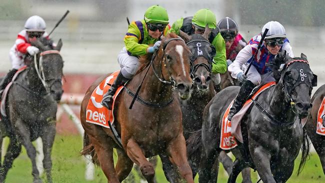 Sword Of Mercy and Jamie Kah at Caulfield on Saturday. Picture: Getty Images