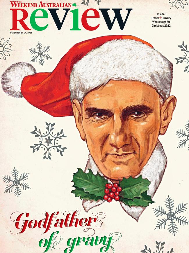 'Godfather of Gravy: Paul Kelly on Christmas, religion and music, as told to Andrew McMillen'. Review cover, December 24-26 2021. Illustration: Tom Jellett