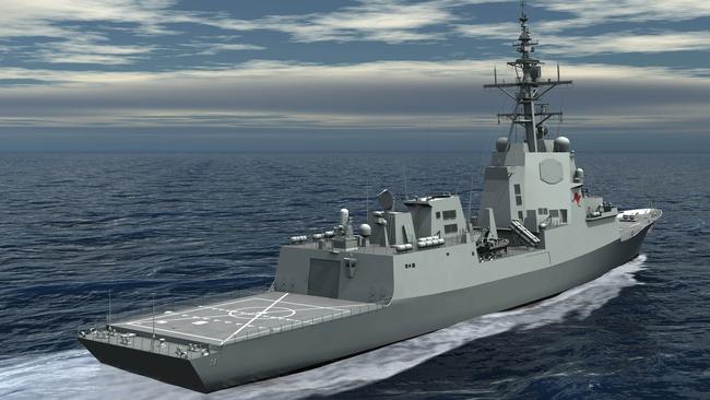 An artist’s impression of the new Hobart Class Air Warfare Destroyer. Picture: Defence Australia