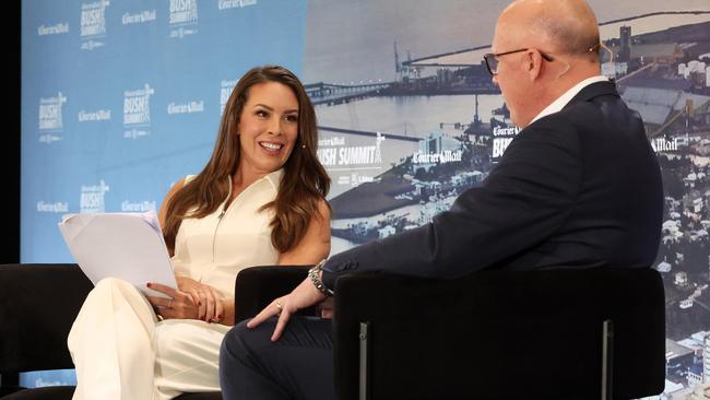 Laura Jayes, political reporter and host of AM Agenda on Sky News with Opposition leader Peter Dutton. Picture: Liam Kidston