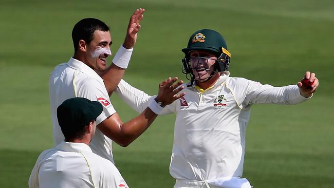 Marnus Labuschagne celebrates taking a screamer at short-leg. Picture: Getty