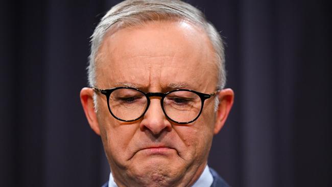 Australian Prime Minister Anthony Albanese gets emotional. Picture: AAP Image/Lukas Coch