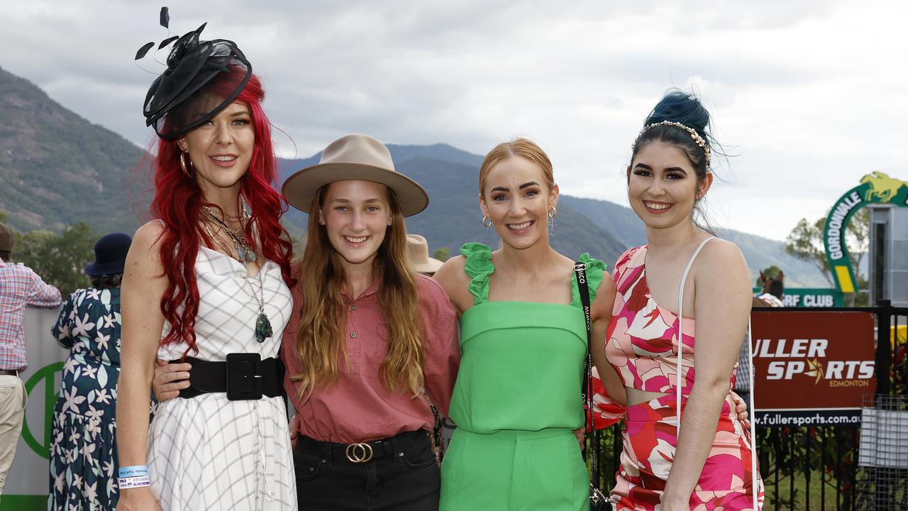 Carly Bryan, Scarlett Kelly, Tegan Kelly and Gracie Salerno at the Gordonvale Cup races, held at the Gordonvale Turf Club. Picture: Brendan Radke