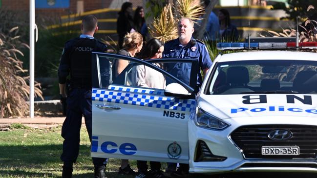 A police car at the scene of an accident at Mona Vale Public school involving a 9-year-old boy. Picture: Seb Dekker.