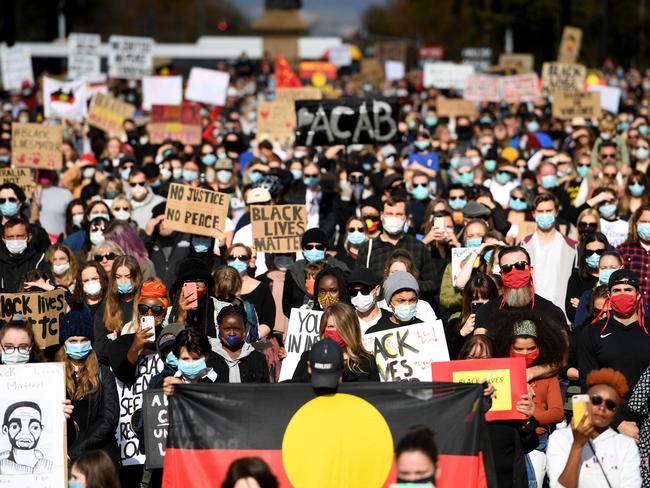 Protesters march in Adelaide yesterday. Picture: Getty Images