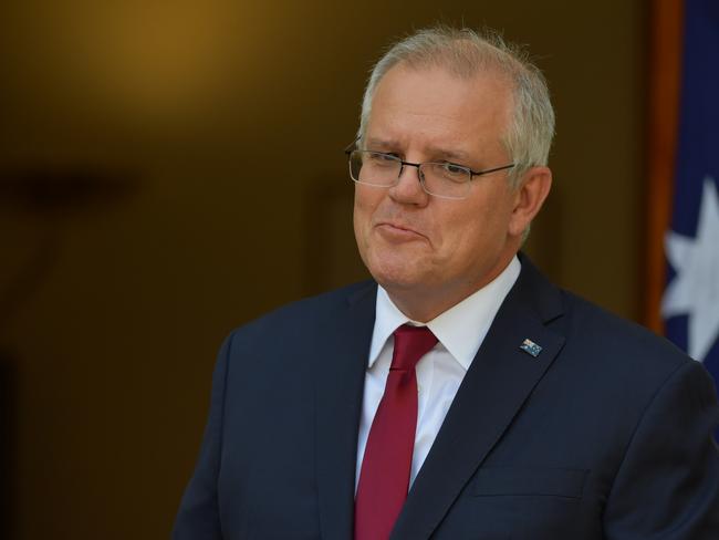 CANBERRA, AUSTRALIA - FEBRUARY 04: Prime Minister Scott Morrison during a press conference in the Prime Minister's Courtyard at Parliament House on February 04, 2021 in Canberra, Australia. The Pfizer/BioNTech vaccine has beenÃÂ provisionally approvedÃÂ by theÃÂ Therapeutic Goods Administration (TGA)ÃÂ for peopleÃÂ 16 years and older with the COVID-19 vaccine to be available in Australia at 50 hospital sites across the country, and in residential aged care and disability facilities. As part ofÃÂ AustraliaÃ¢â¬â¢s Vaccine and Treatment Strategy, the Australian Government has purchased  an additional 10 million doses of the Pfizer/BioNTech vaccine, and has the option to purchase more doses.ÃÂ  (Photo by Sam Mooy/Getty Images)