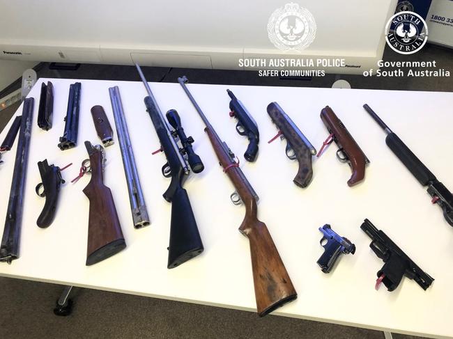 The extraordinary haul of weapons seized on April 23 during an investigation into the Nomads bikie gang. Picture: SA Police