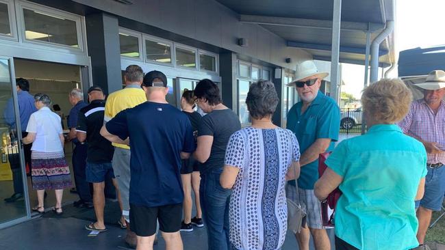 People were lined up out the door at the Mackay pre-polling centre on Tuesday.