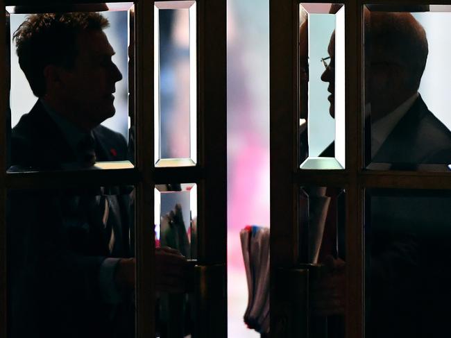 Attorney-General Christian Porter and Prime Minister Scott Morrison arrive for Question Time. Picture: AAP