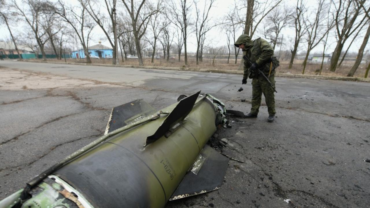 A Tochka-U missile seen after shelling on Ukraine. Picture: Getty Images