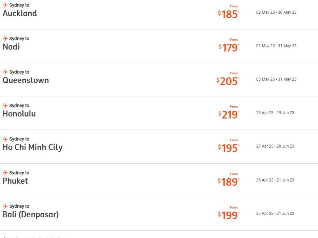 For those keen to get to New Zealand, there’s flight from Sydney to Auckland for $185 each way, or to Queenstown for $205 each way. Picture: Jetstar