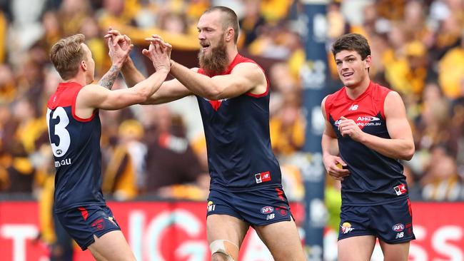 Max Gawn after kicking a goal. (Photo by Scott Barbour/Getty Images)