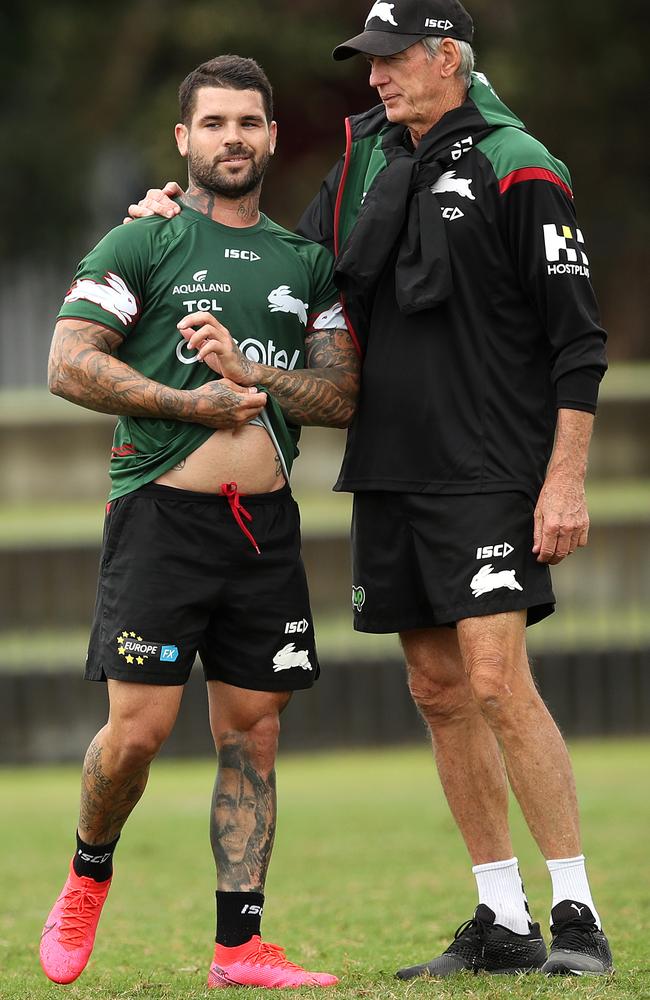 Wayne Bennett and Adam Reynolds together at training. Picture: Phil Hillyard