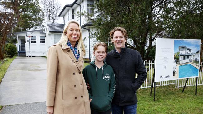 Sarah and Giles Keay, with son Ryder, 9, at their Allambie Heights investment property. Picture: Tim Hunter.