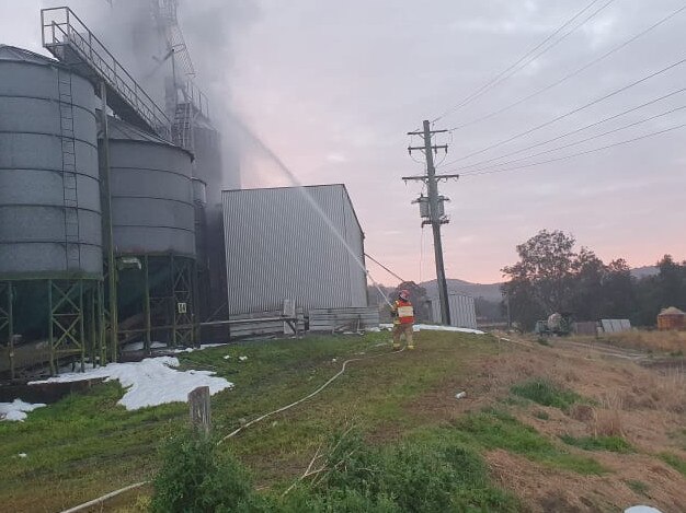 MALLANGANEE FIRE: Crews from Rural Fire Service and Fire and Rescue NSW have been at the scene of a factory fire at Mara Global Foods at Mallanganee. Photos courtesy Michael Brett RFS.